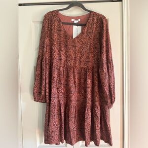 Lucky Brand Dress Women’s Size S Babydoll Dress Tiered Boho Paisley Fall NWT